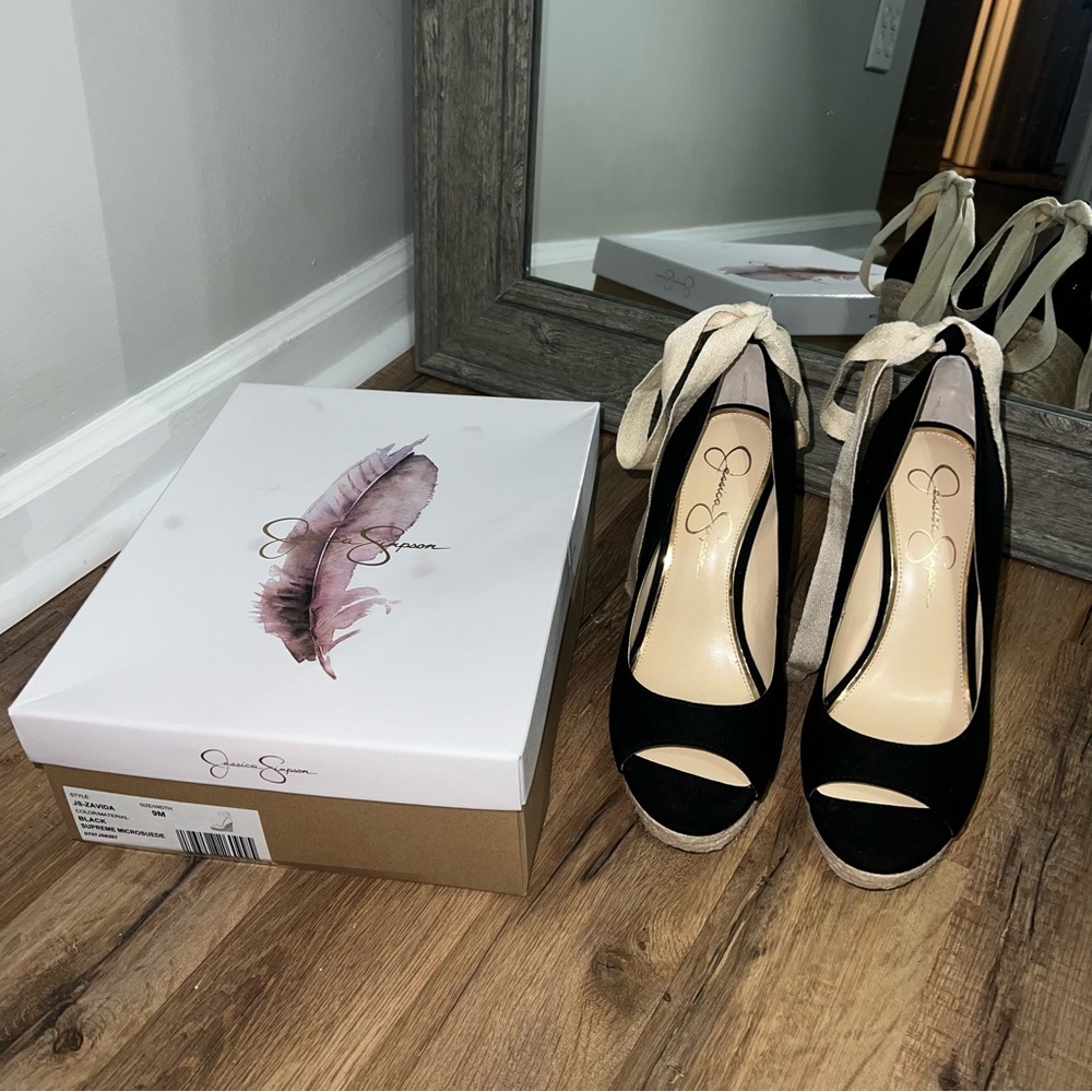 Jessica Simpson Black Espadrille Wedges